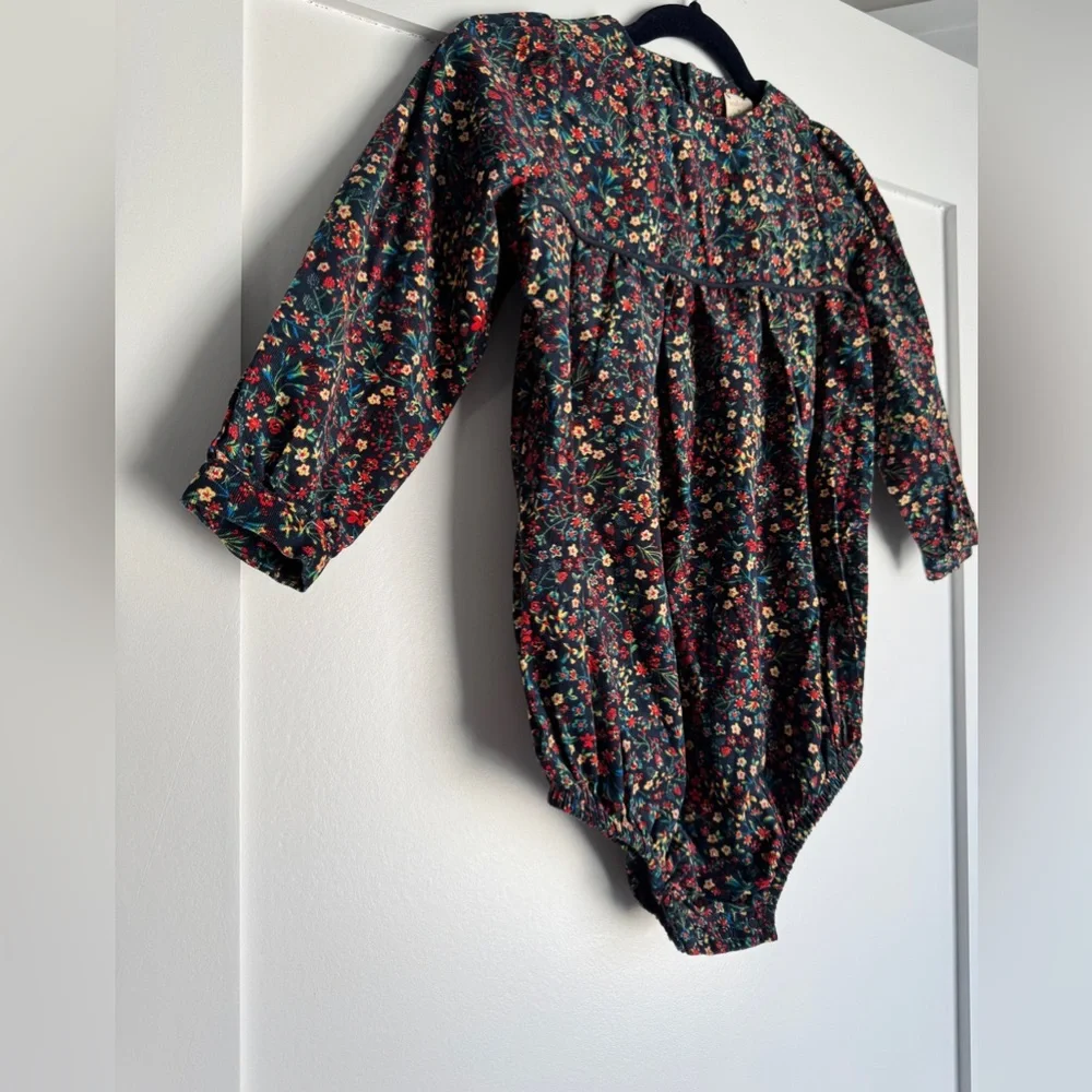 NWT Analogie by Lil Legs Luxe Navy Floral Corduroy Romper Sz 2-3 Holiday Outfit